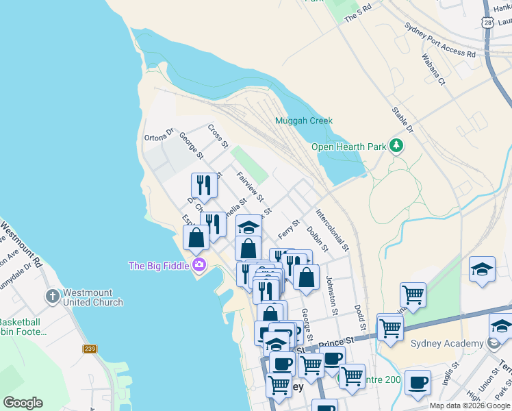 map of restaurants, bars, coffee shops, grocery stores, and more near 70 Fairview Street in Sydney