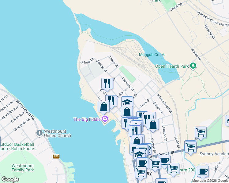 map of restaurants, bars, coffee shops, grocery stores, and more near 35 Campbell Street in Sydney