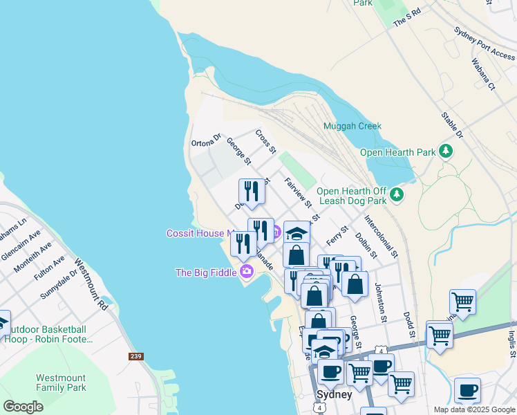 map of restaurants, bars, coffee shops, grocery stores, and more near 20 Campbell Street in Sydney