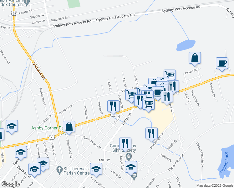 map of restaurants, bars, coffee shops, grocery stores, and more near 196 Vulcan Avenue in Sydney