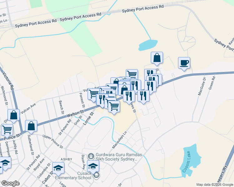 map of restaurants, bars, coffee shops, grocery stores, and more near 337 Welton Street in Sydney