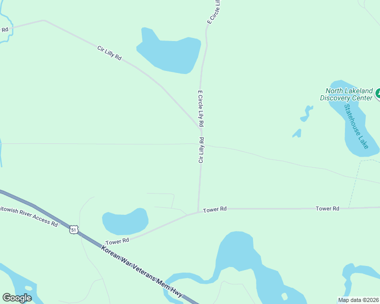 map of restaurants, bars, coffee shops, grocery stores, and more near 6177 East Circle Lily Road in Manitowish Waters