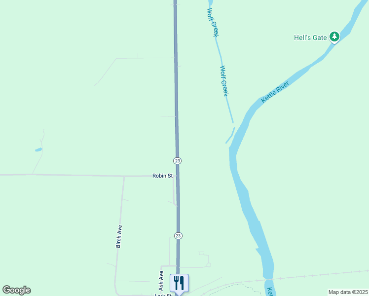 map of restaurants, bars, coffee shops, grocery stores, and more near 57194 Minnesota 23 in Sandstone
