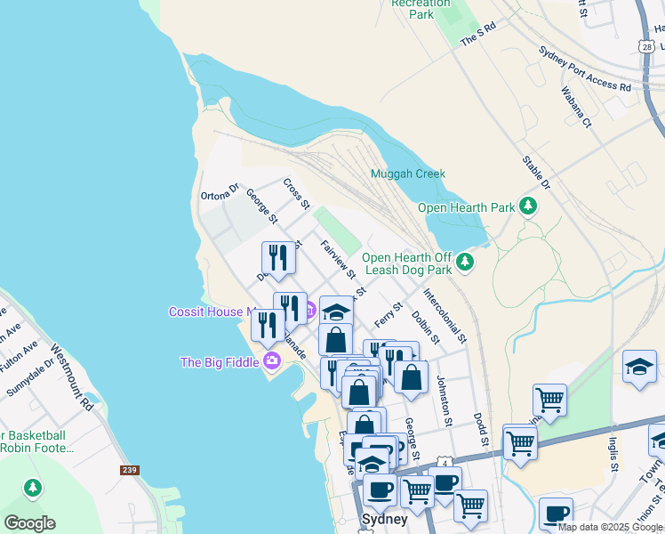 map of restaurants, bars, coffee shops, grocery stores, and more near 79 Amelia Street in Sydney