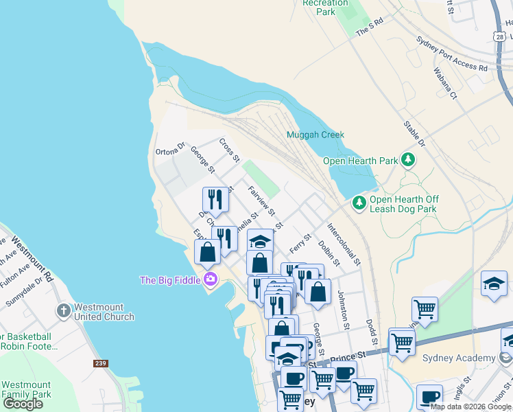 map of restaurants, bars, coffee shops, grocery stores, and more near 79 Amelia Street in Sydney