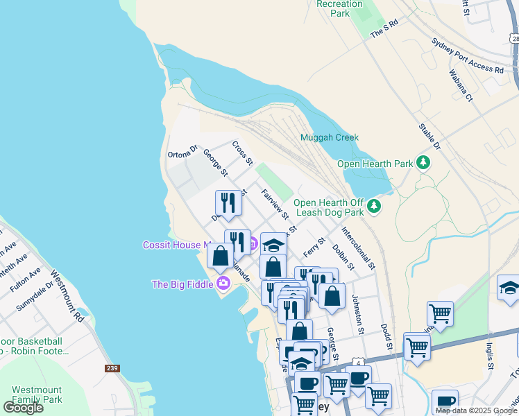 map of restaurants, bars, coffee shops, grocery stores, and more near 87 George Street in Sydney