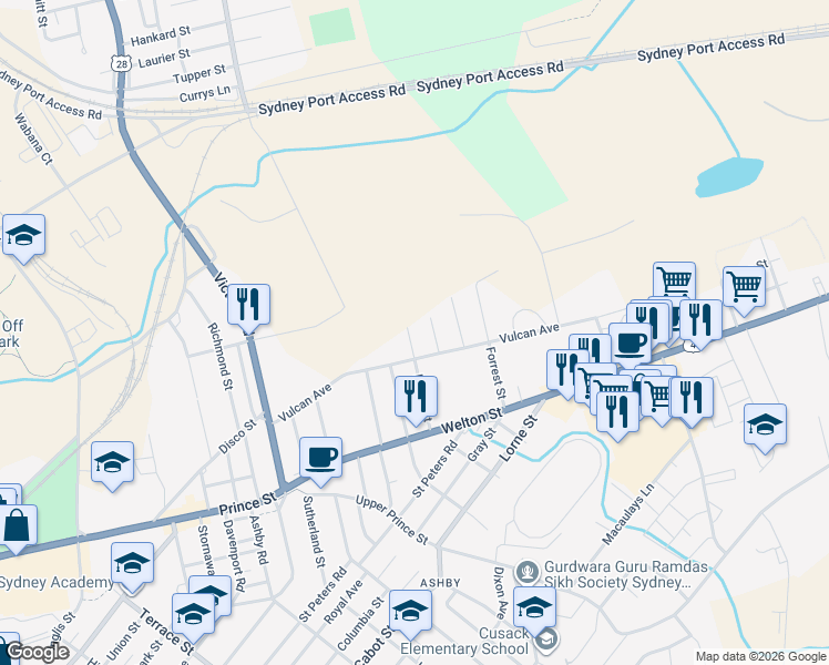 map of restaurants, bars, coffee shops, grocery stores, and more near 18 Beech Street in Sydney
