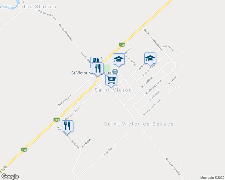 map of restaurants, bars, coffee shops, grocery stores, and more near 332 Rue Veilleux in Saint-Victor