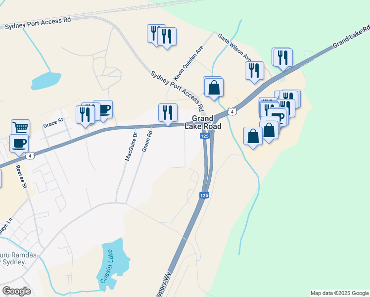 map of restaurants, bars, coffee shops, grocery stores, and more near Walters Lane in Sydney
