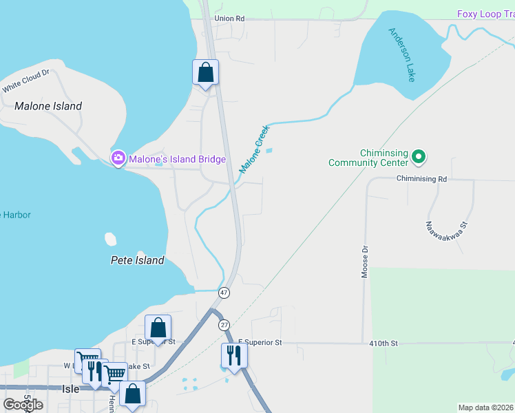 map of restaurants, bars, coffee shops, grocery stores, and more near 1610 Grand Avenue North in Isle