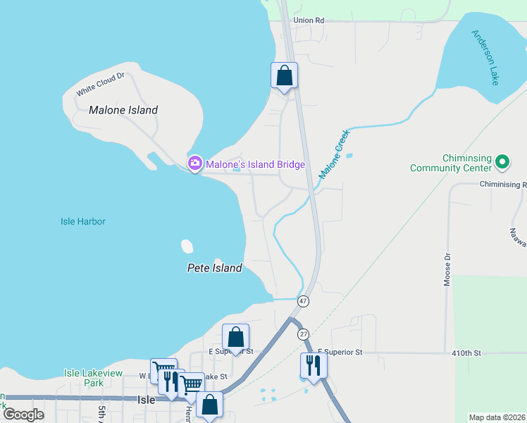 map of restaurants, bars, coffee shops, grocery stores, and more near 1235 Malone Park Road in Isle