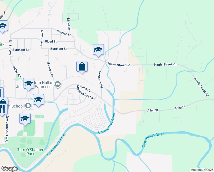 map of restaurants, bars, coffee shops, grocery stores, and more near 110 Corduroy Road in Kelso