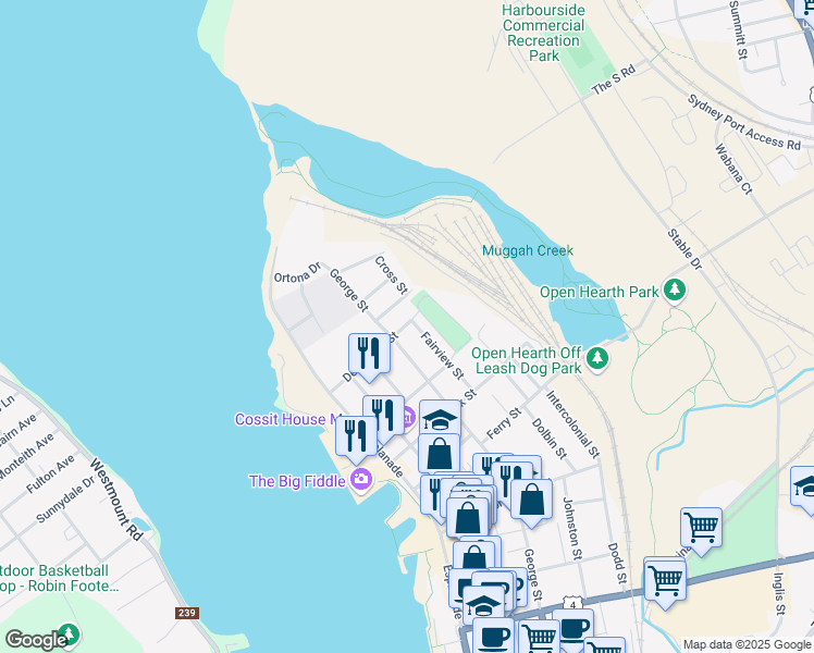 map of restaurants, bars, coffee shops, grocery stores, and more near 88 Desbarres Street in Sydney