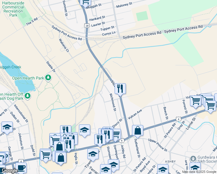 map of restaurants, bars, coffee shops, grocery stores, and more near 136 Richmond Street in Sydney
