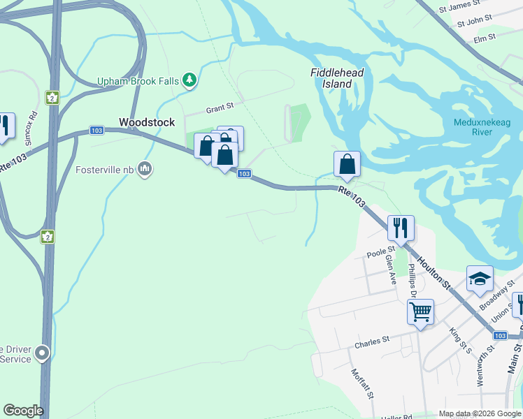 map of restaurants, bars, coffee shops, grocery stores, and more near 197 Houlton Road in Woodstock