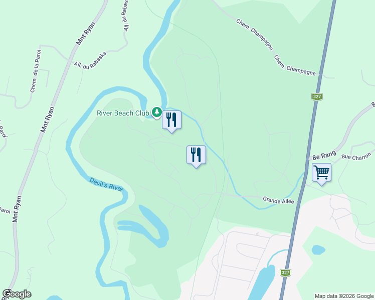 map of restaurants, bars, coffee shops, grocery stores, and more near 450 Allée des Hautes-Rives in Mont-Tremblant