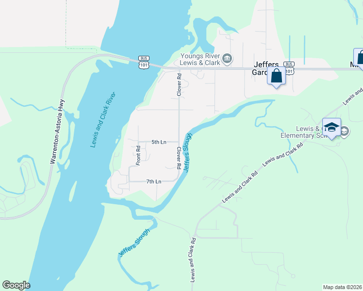 map of restaurants, bars, coffee shops, grocery stores, and more near 92203 Clover Road in Astoria