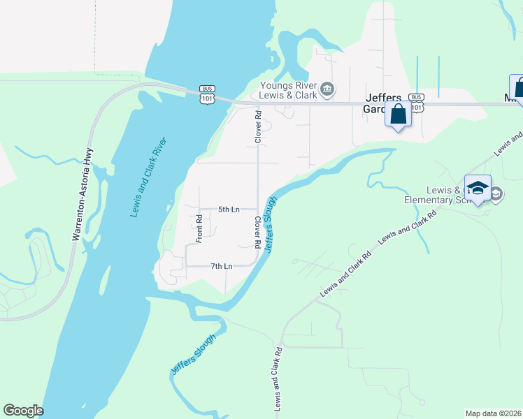 map of restaurants, bars, coffee shops, grocery stores, and more near 92213 Clover Road in Astoria