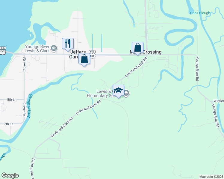 map of restaurants, bars, coffee shops, grocery stores, and more near 92192 Lewis and Clark Road in Astoria