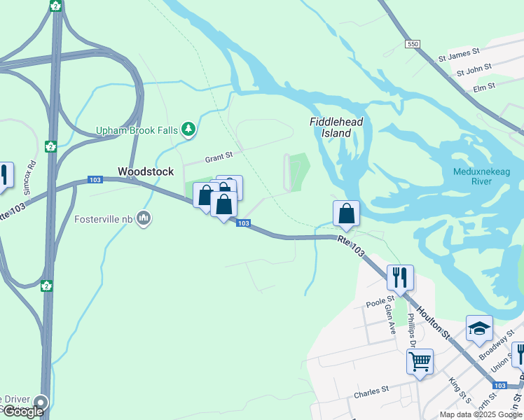map of restaurants, bars, coffee shops, grocery stores, and more near 220 Houlton Road in Woodstock