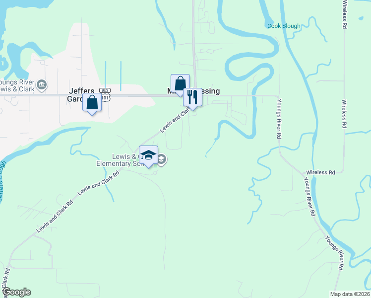 map of restaurants, bars, coffee shops, grocery stores, and more near 92241 Lewis and Clark Road in Seaside