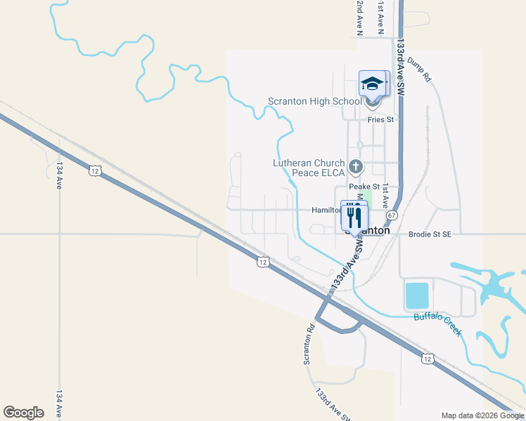 map of restaurants, bars, coffee shops, grocery stores, and more near Hamilton Street in Scranton