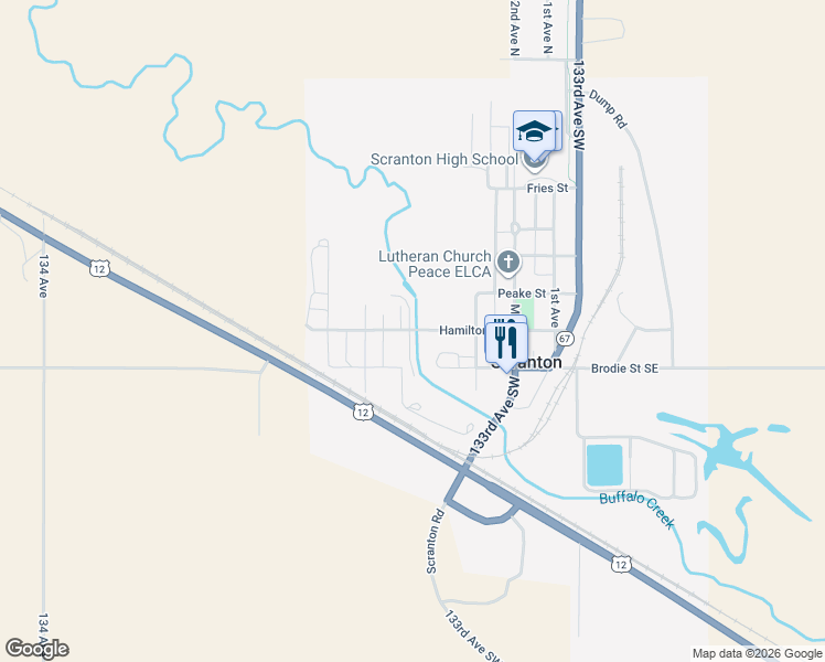map of restaurants, bars, coffee shops, grocery stores, and more near Hamilton Street in Scranton