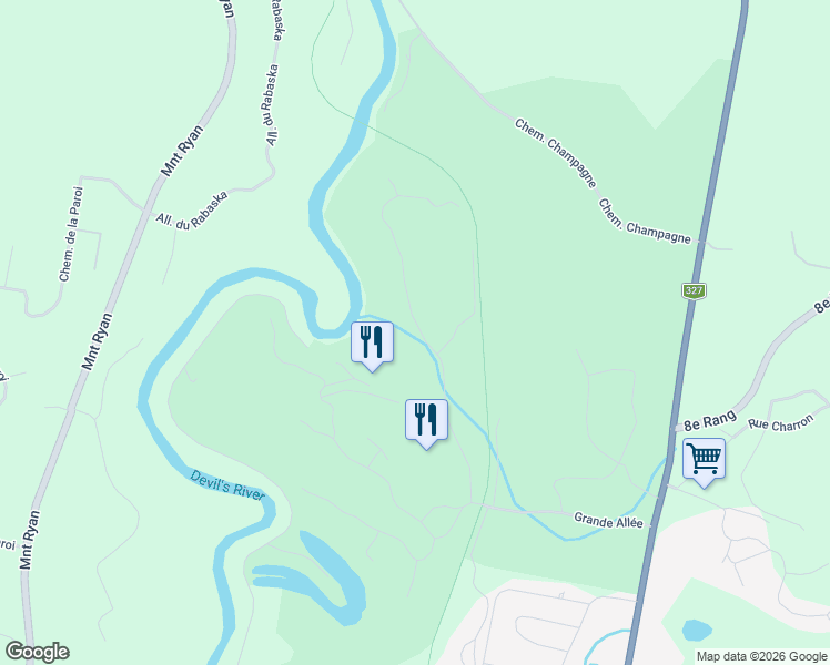 map of restaurants, bars, coffee shops, grocery stores, and more near 555 Allée Royale in Mont-Tremblant