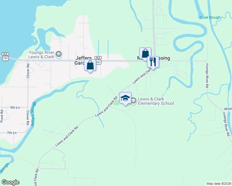 map of restaurants, bars, coffee shops, grocery stores, and more near 92192 Lewis and Clark Road in Seaside