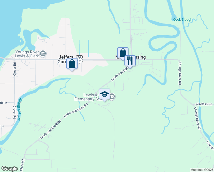 map of restaurants, bars, coffee shops, grocery stores, and more near 92241 Lewis and Clark Road in Seaside