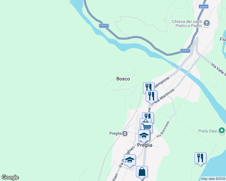 map of restaurants, bars, coffee shops, grocery stores, and more near 5 Frazione Bosco in Bosco