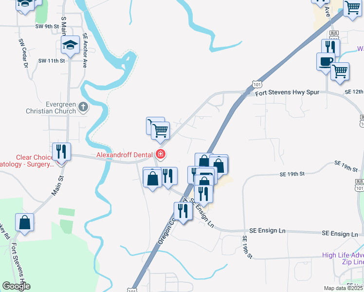 map of restaurants, bars, coffee shops, grocery stores, and more near 700 Southeast 14th Place in Warrenton