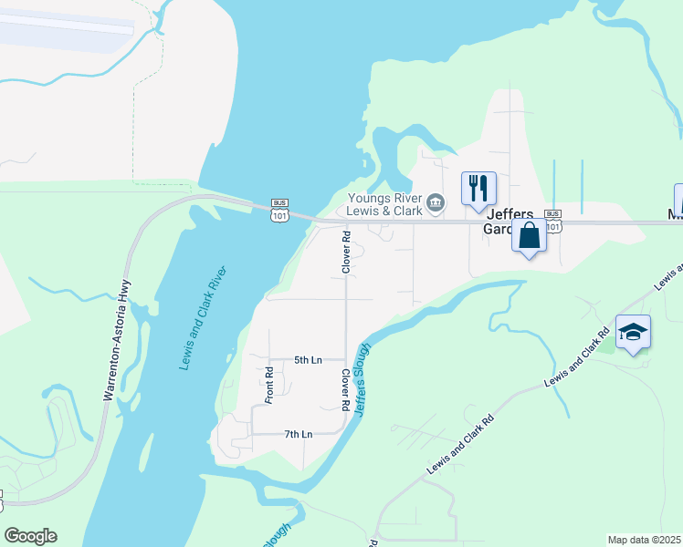 map of restaurants, bars, coffee shops, grocery stores, and more near 92313 Clover Road in Astoria