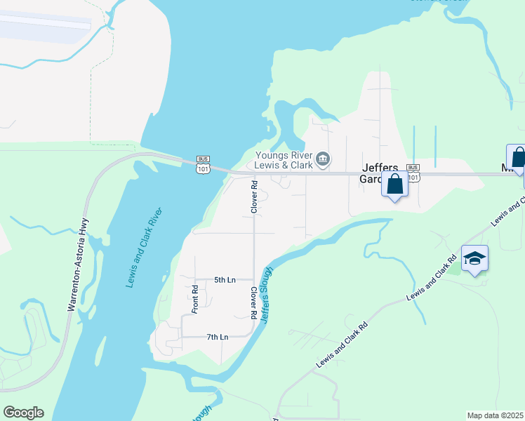 map of restaurants, bars, coffee shops, grocery stores, and more near 92313 Clover Road in Astoria