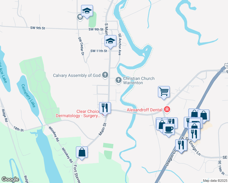 map of restaurants, bars, coffee shops, grocery stores, and more near 1410 South Main Avenue in Warrenton