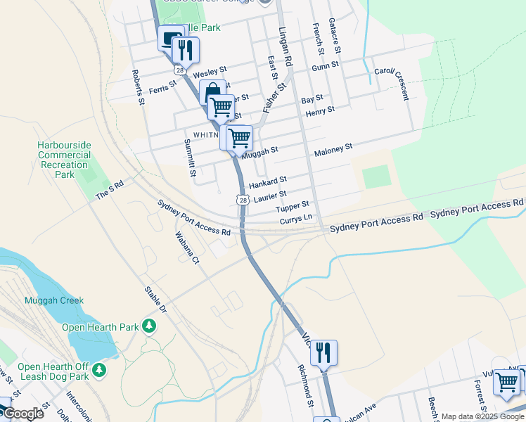 map of restaurants, bars, coffee shops, grocery stores, and more near 60 Tupper Street in Sydney