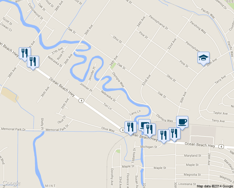 map of restaurants, bars, coffee shops, grocery stores, and more near 7 Linda Lane in Longview