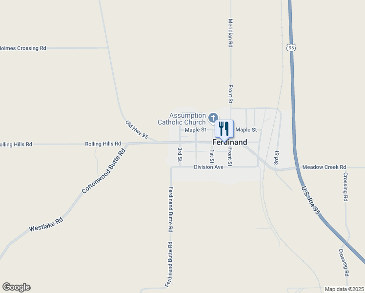 map of restaurants, bars, coffee shops, grocery stores, and more near 641 Main Street in Ferdinand