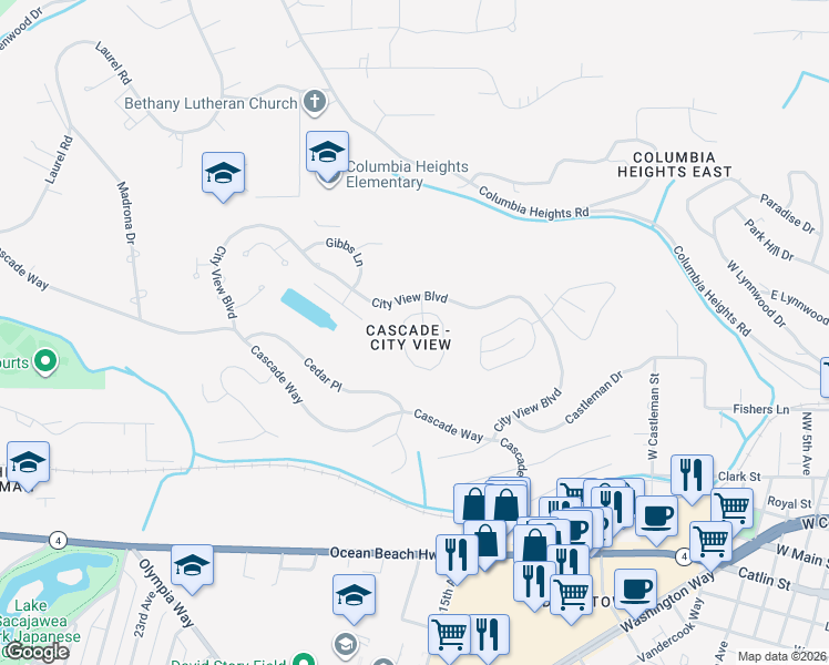 map of restaurants, bars, coffee shops, grocery stores, and more near in Longview