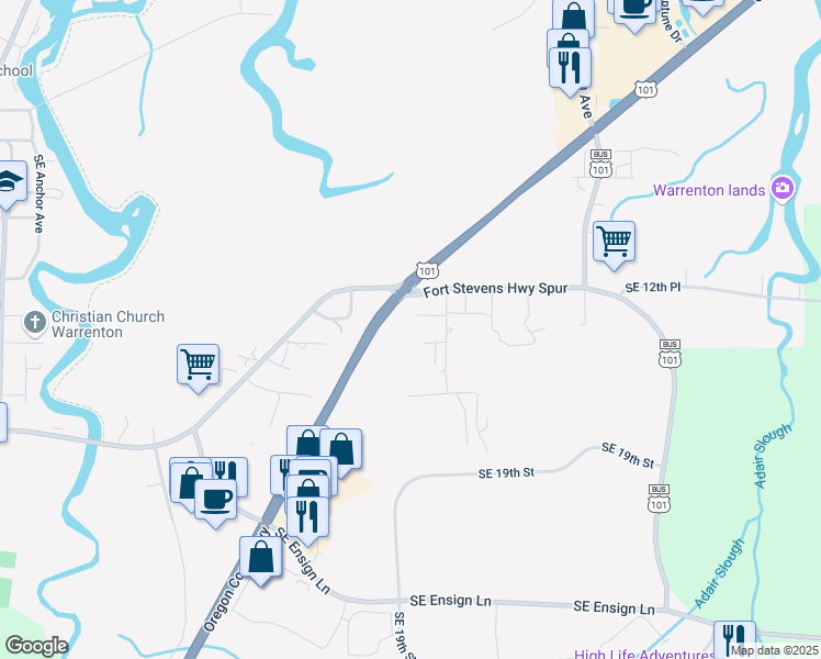 map of restaurants, bars, coffee shops, grocery stores, and more near 940 U.S. 101 in Warrenton