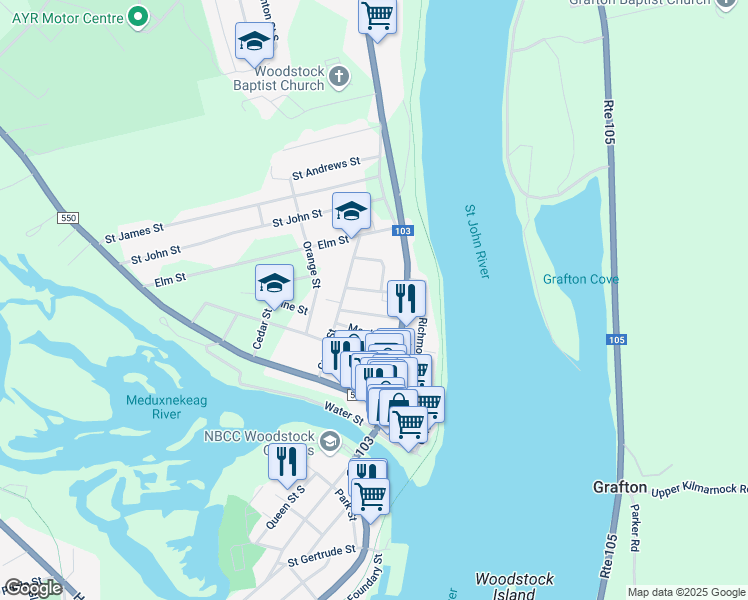 map of restaurants, bars, coffee shops, grocery stores, and more near in Woodstock