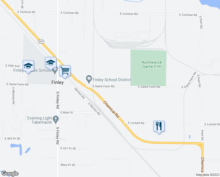 map of restaurants, bars, coffee shops, grocery stores, and more near 226203 East Game Farm Road in Kennewick