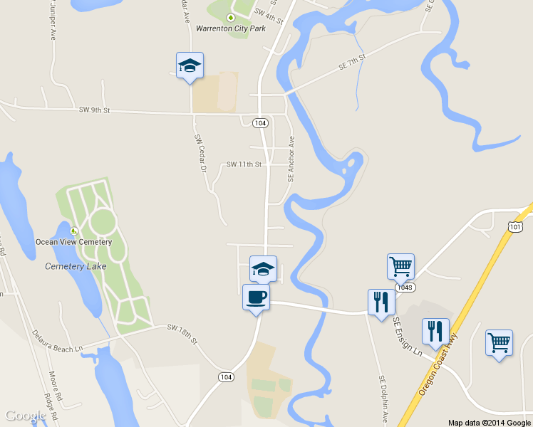 map of restaurants, bars, coffee shops, grocery stores, and more near 1322 South Main Avenue in Warrenton