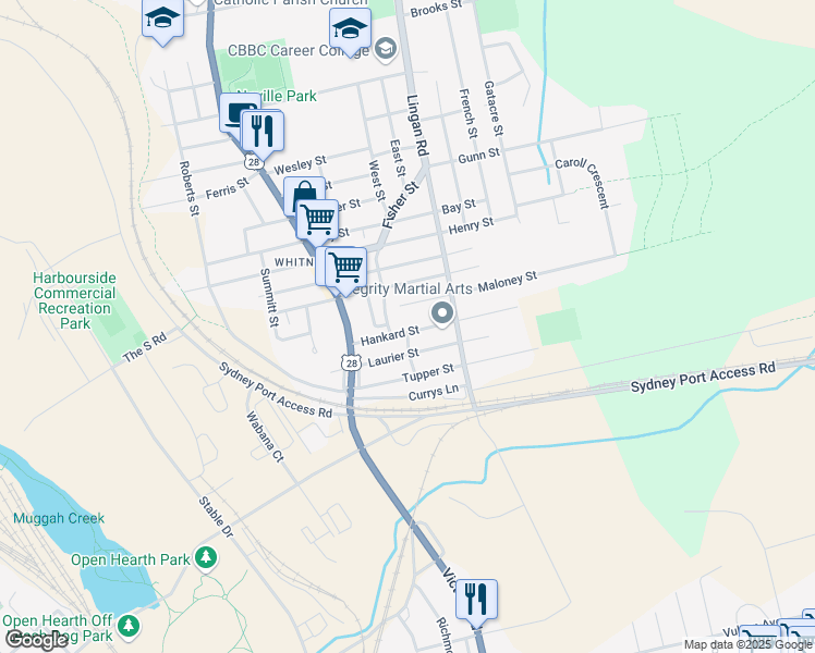 map of restaurants, bars, coffee shops, grocery stores, and more near 59 Hankard Street in Sydney
