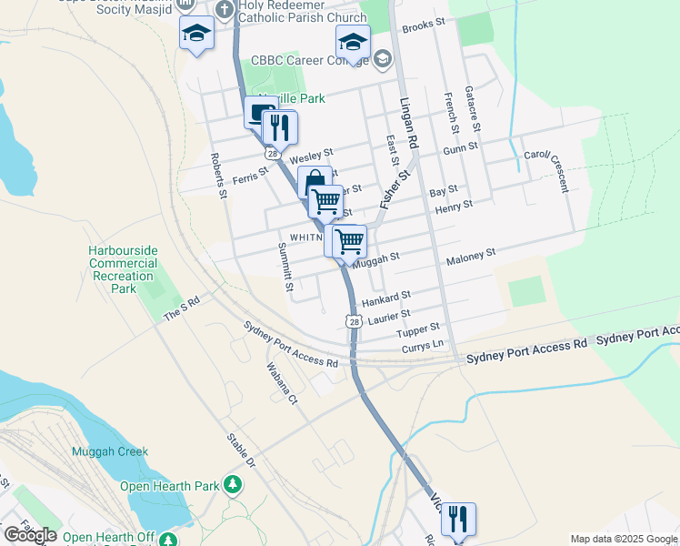 map of restaurants, bars, coffee shops, grocery stores, and more near 651 Victoria Road in Sydney