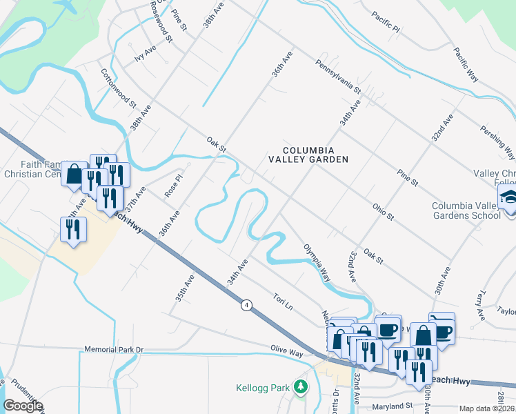 map of restaurants, bars, coffee shops, grocery stores, and more near 2334 Jennifer Place in Longview