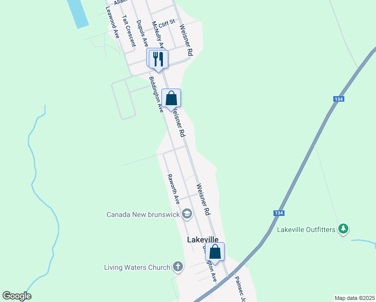 map of restaurants, bars, coffee shops, grocery stores, and more near 86 Weisner Road in Moncton
