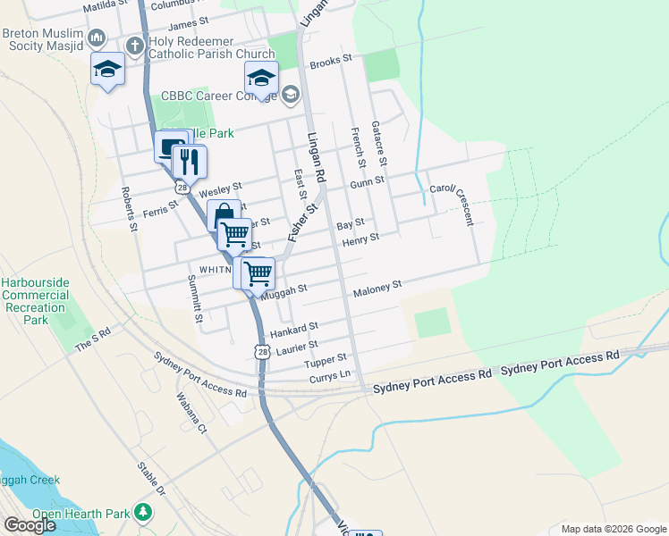 map of restaurants, bars, coffee shops, grocery stores, and more near 151 Lingan Road in Sydney