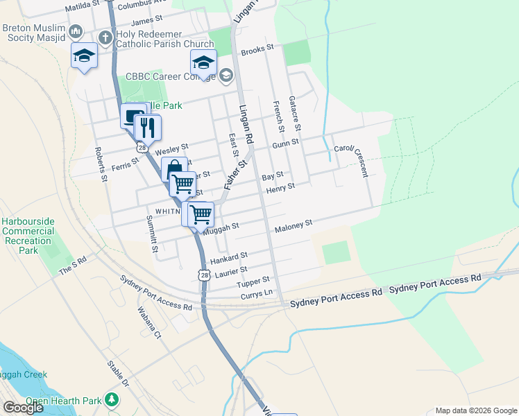 map of restaurants, bars, coffee shops, grocery stores, and more near 151 Lingan Road in Sydney