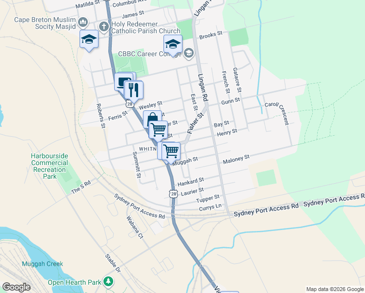 map of restaurants, bars, coffee shops, grocery stores, and more near 25 Fisher Street in Sydney